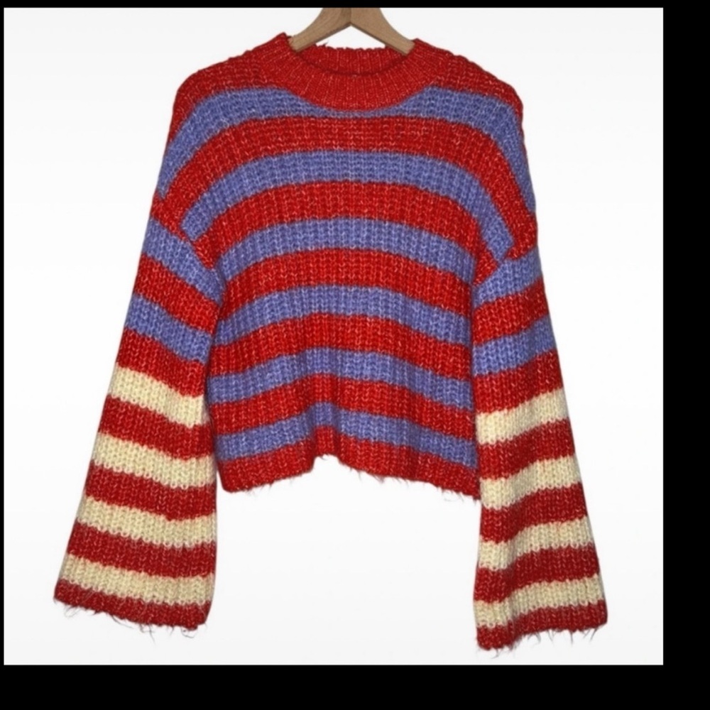 Zara Red, Lavender & Cream Striped Crewneck Sweater